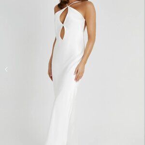 MESHKI LUCIA Satin Cut Out Maxi Dress - White (M)